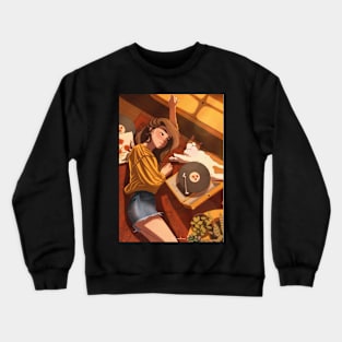 Girl and Cat Vinyl Time Crewneck Sweatshirt